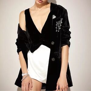 For Love & Lemons Drew Velvet and Satin Romper Black & White – XS